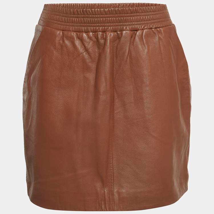 Pre Owned M Missoni Brown Leather Mini Skirt S