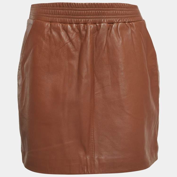 Pre Owned M Missoni Brown Leather Mini Skirt S