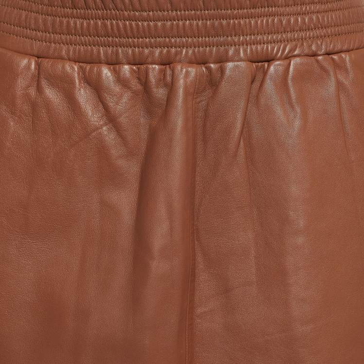 Pre Owned M Missoni Brown Leather Mini Skirt S