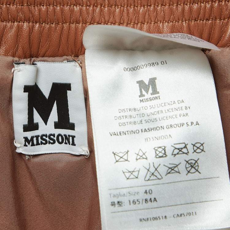 Pre Owned M Missoni Brown Leather Mini Skirt S