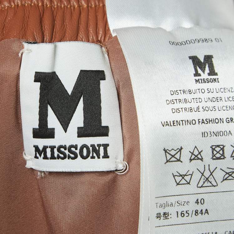 Pre Owned M Missoni Brown Leather Mini Skirt S