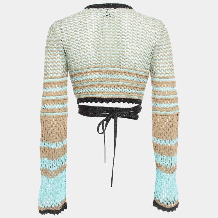 Pre Owned M Missoni Blue Cotton Blend Knit Cropped Cardigan S