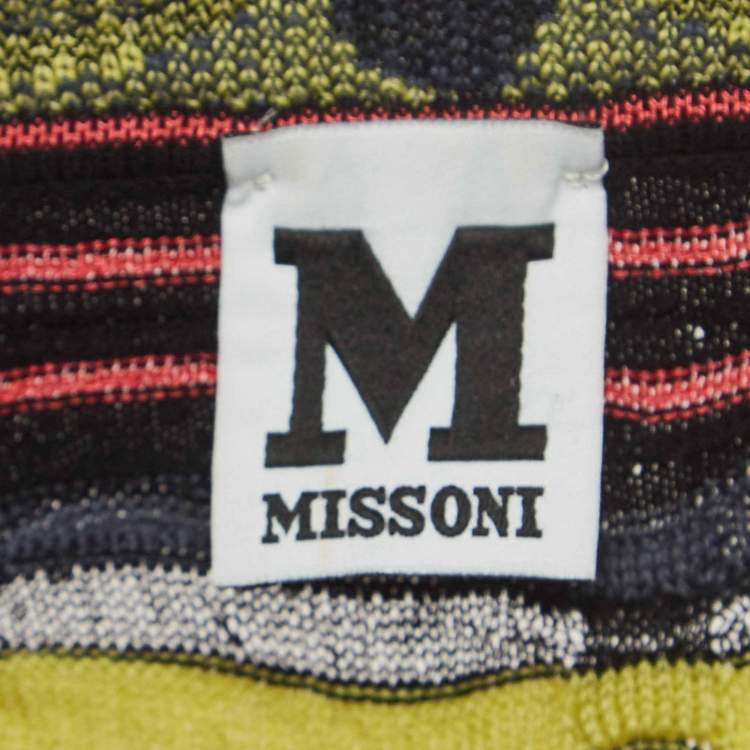 Pre Owned M Missoni Multicolor Patterned Knit Short Sleeve Sweater Top L