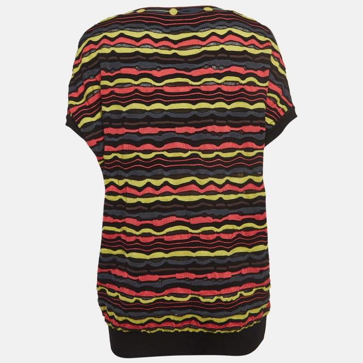 Pre Owned M Missoni Multicolor Patterned Knit Short Sleeve Sweater Top L