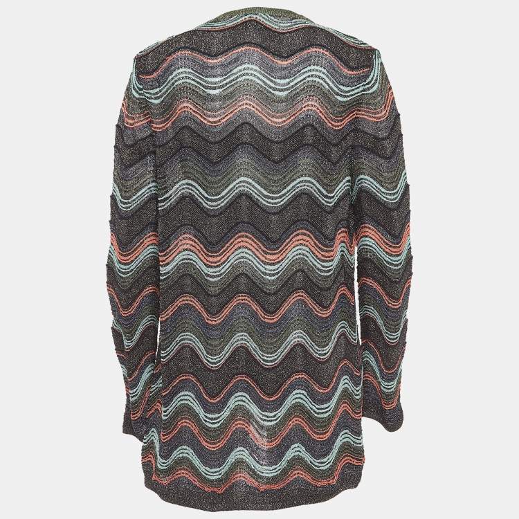 Pre Owned M Missoni Multicolor Patterned Lurex Knit Open Front Cardigan M