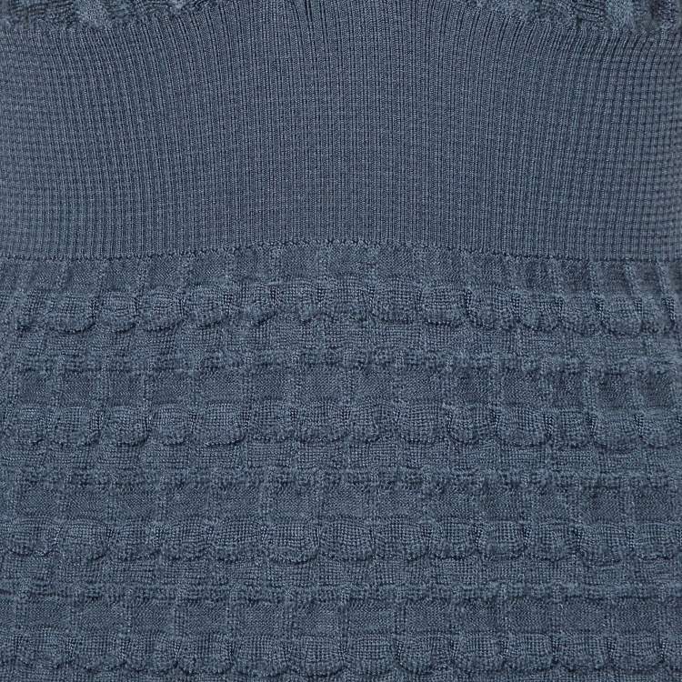 Pre Owned M Missoni Slate Blue Wool Textured Knit V-Neck Dress M