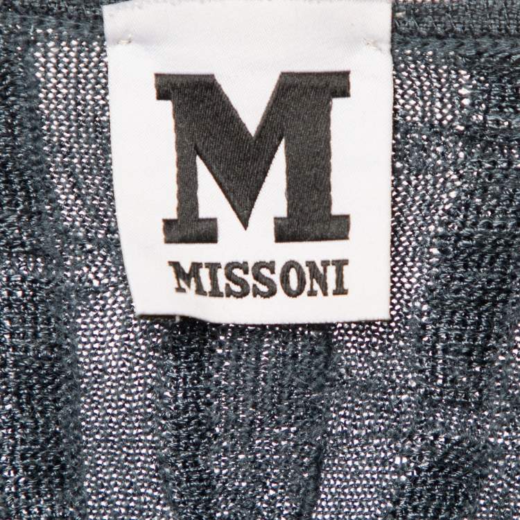 Pre Owned M Missoni Slate Blue Wool Textured Knit V-Neck Dress M