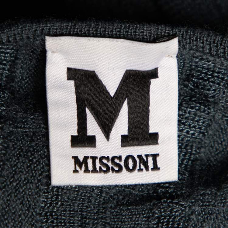 Pre Owned M Missoni Slate Blue Wool Textured Knit V-Neck Dress M