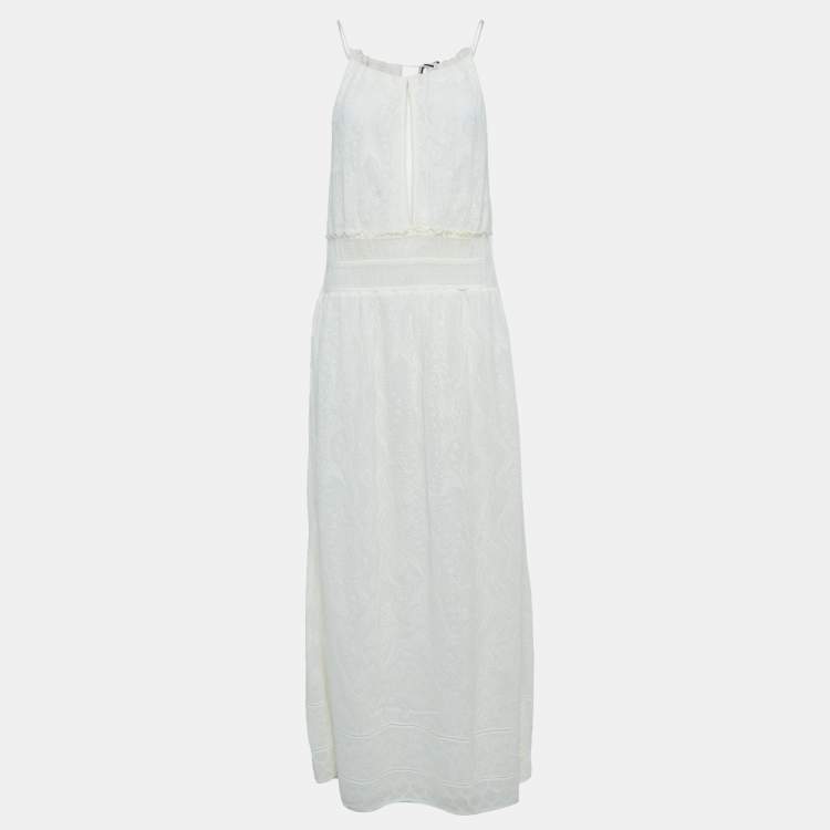 Pre Owned M Missoni White Lace Knit Halter Neck Grecian Maxi Dress L