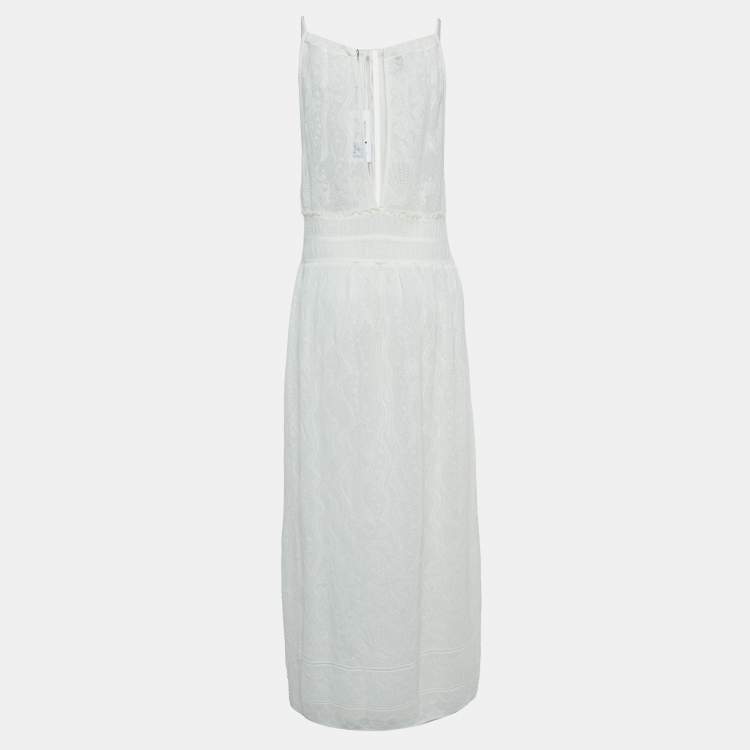Pre Owned M Missoni White Lace Knit Halter Neck Grecian Maxi Dress L
