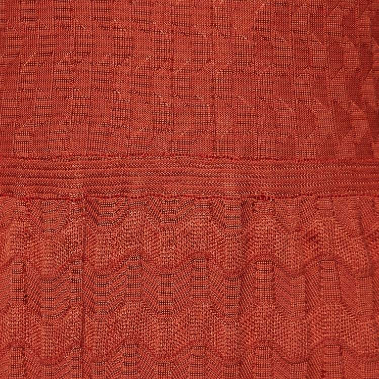 Pre Owned M Missoni Brick Red Textured Knit Long Sleeve Maxi Dress L