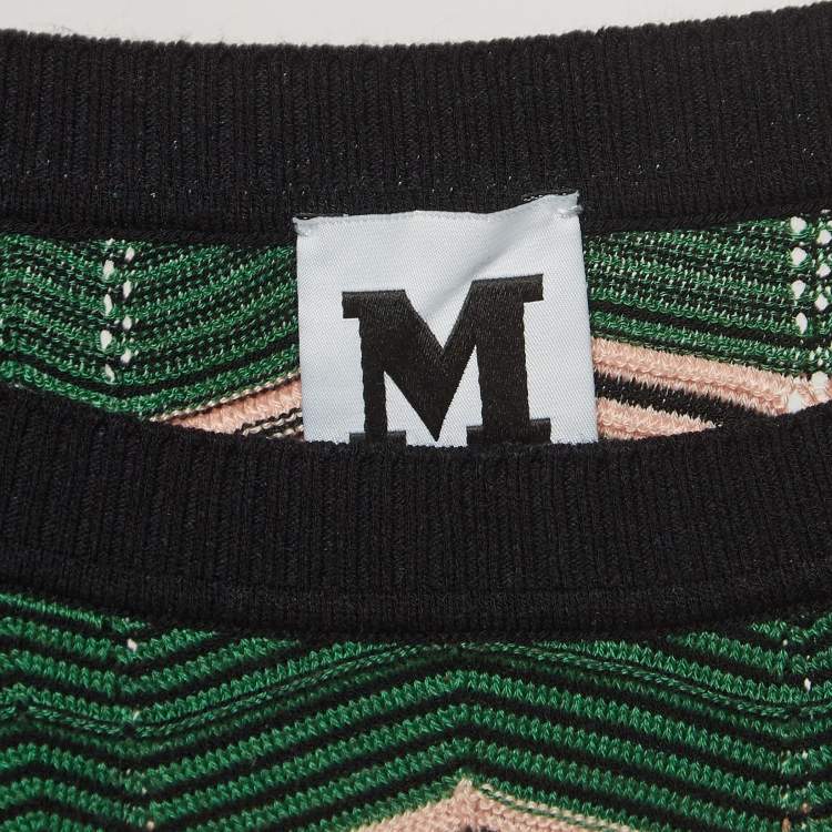 Pre Owned M Missoni Green Chevron Knit Short Sleeve Top S