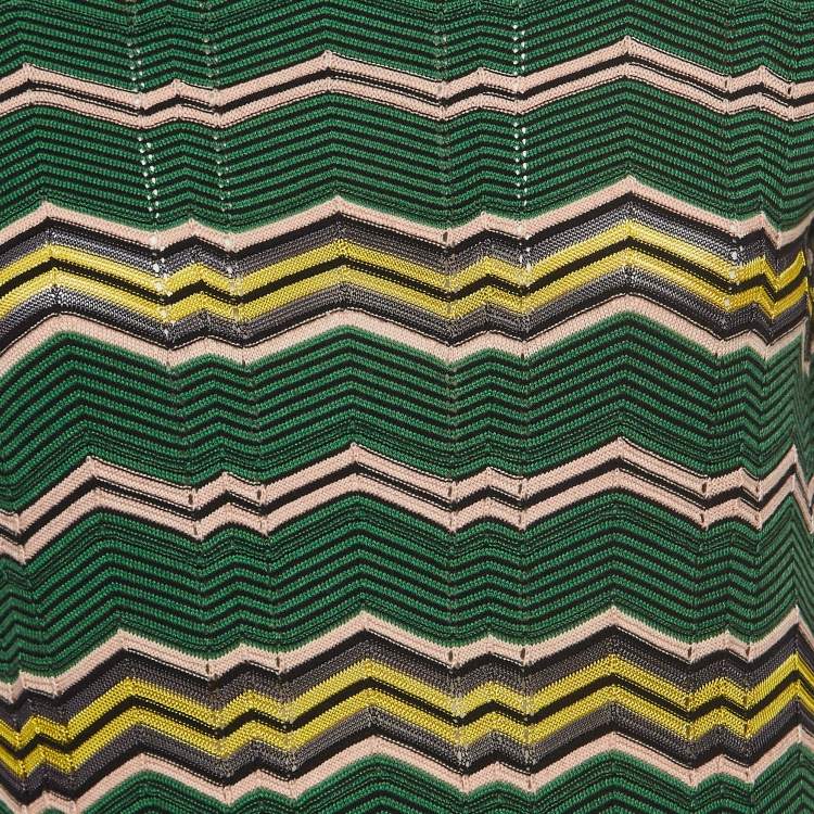 Pre Owned M Missoni Green Chevron Knit Short Sleeve Top S