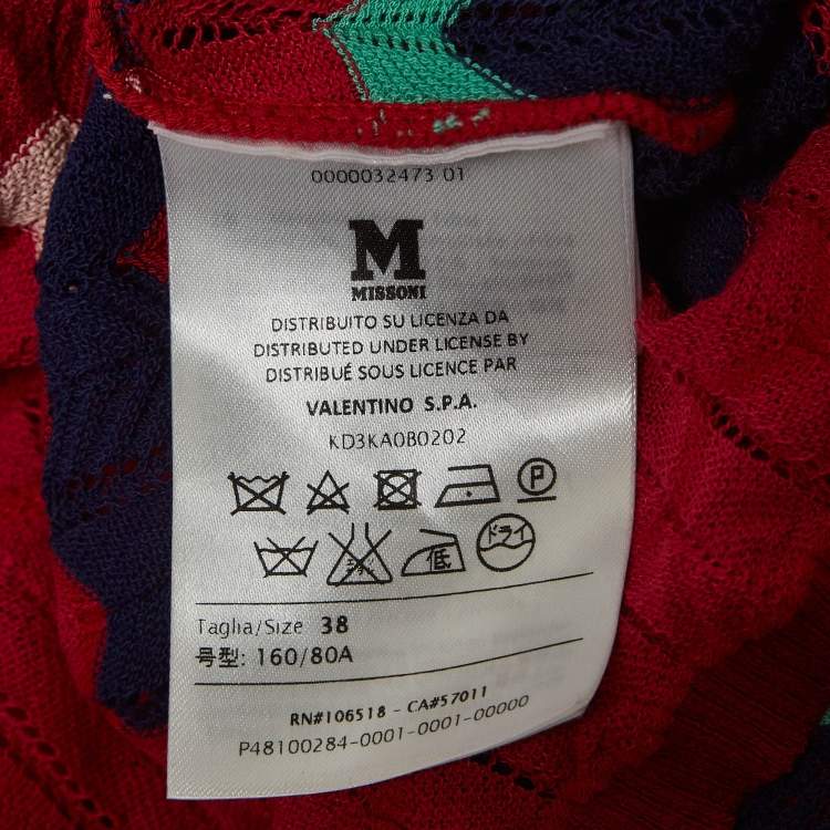 Pre Owned M Missoni Pink/Blue Chevron Pattern Knit Open Front Cardigan S