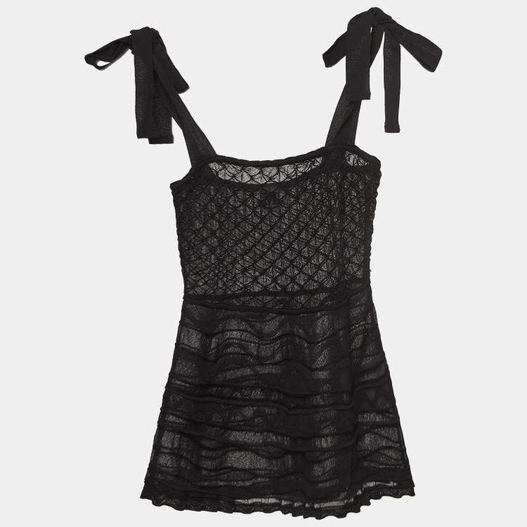 Pre Owned M Missoni Black Embossed Knit Tie-Up Strap Sheer Top S