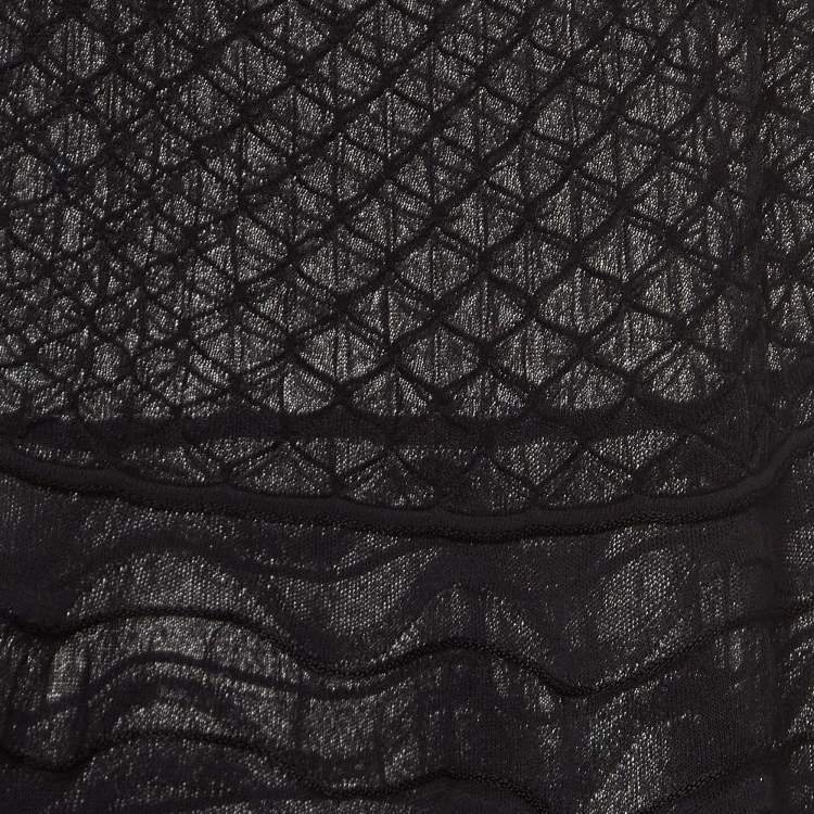 Pre Owned M Missoni Black Embossed Knit Tie-Up Strap Sheer Top S