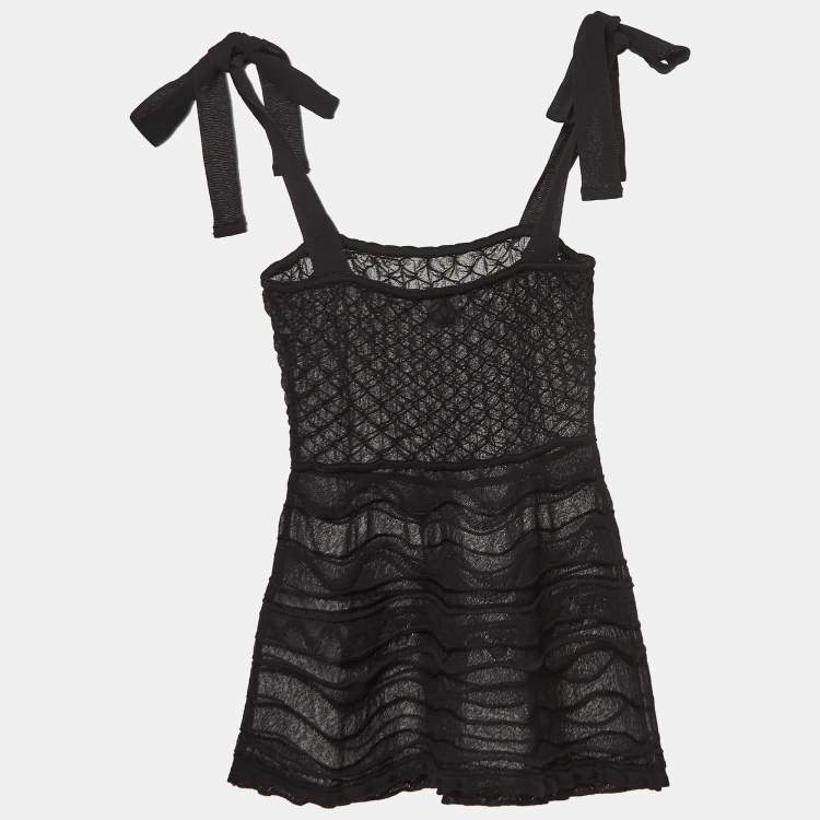 Pre Owned M Missoni Black Embossed Knit Tie-Up Strap Sheer Top S