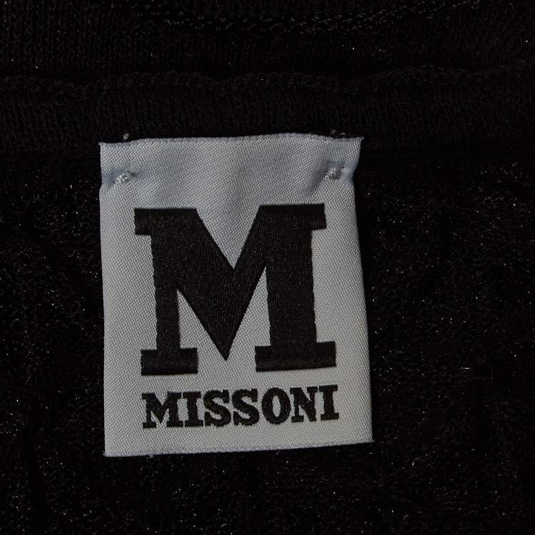 Pre Owned M Missoni Black Embossed Knit Tie-Up Strap Sheer Top S