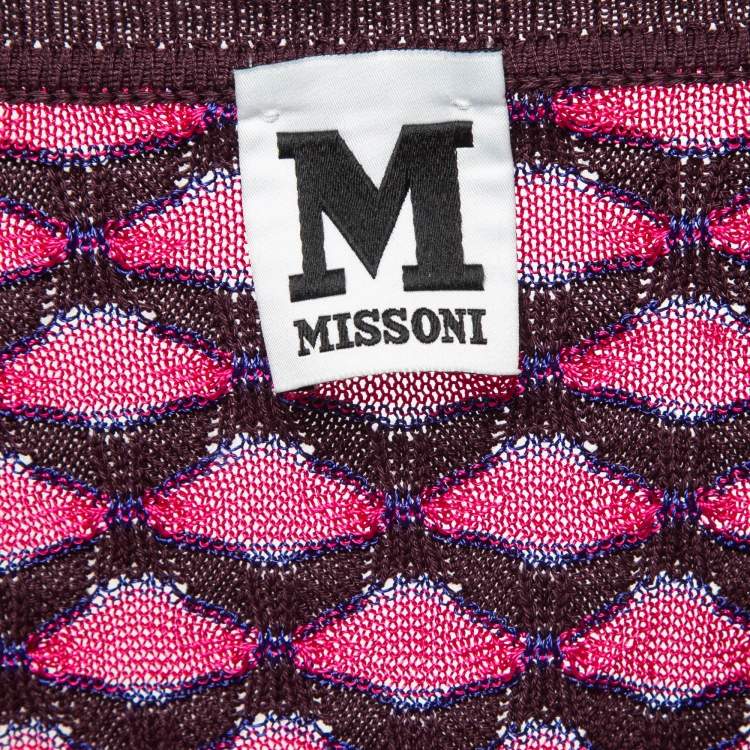 Pre Owned M Missoni Pink Chevron Pattern Knitted Buttoned Cardigan S