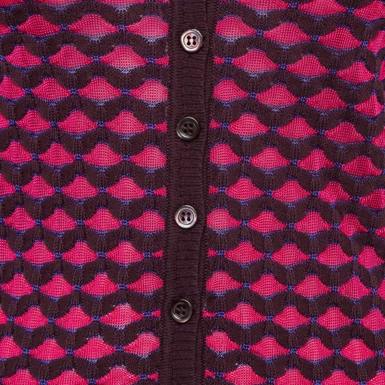 Pre Owned M Missoni Pink Chevron Pattern Knitted Buttoned Cardigan S