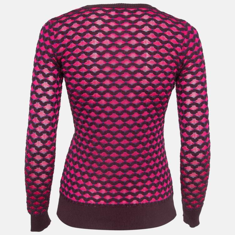 Pre Owned M Missoni Pink Chevron Pattern Knitted Buttoned Cardigan S