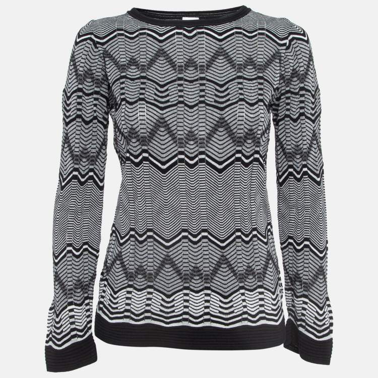Pre Owned M Missoni Monochrome Chevron Pattern Crew Neck Sweatshirt S