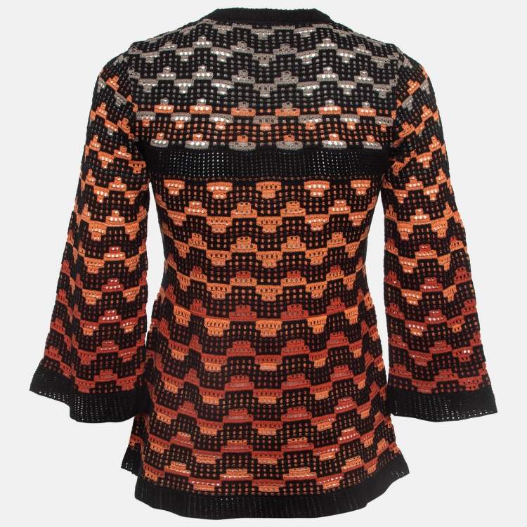 Pre Owned M Missoni Orange Eyelet Knitted Flared Sweatshirt S