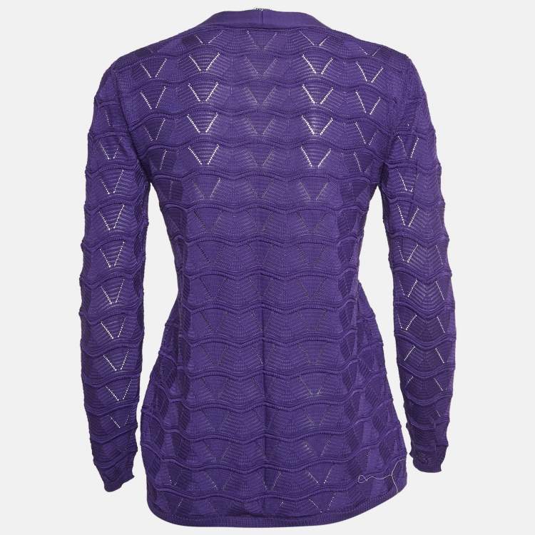 Pre Owned M Missoni Purple Chevon Knit Open Front Cardigan S