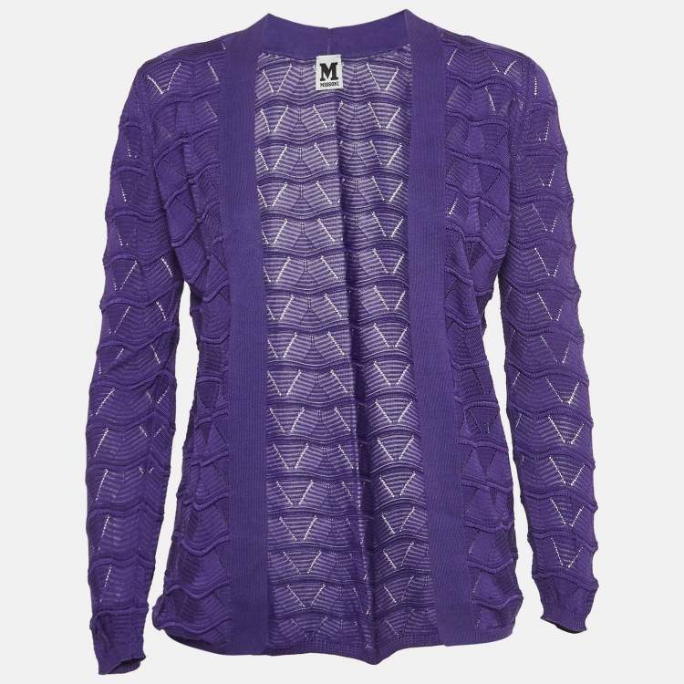 Pre Owned M Missoni Purple Chevon Knit Open Front Cardigan S