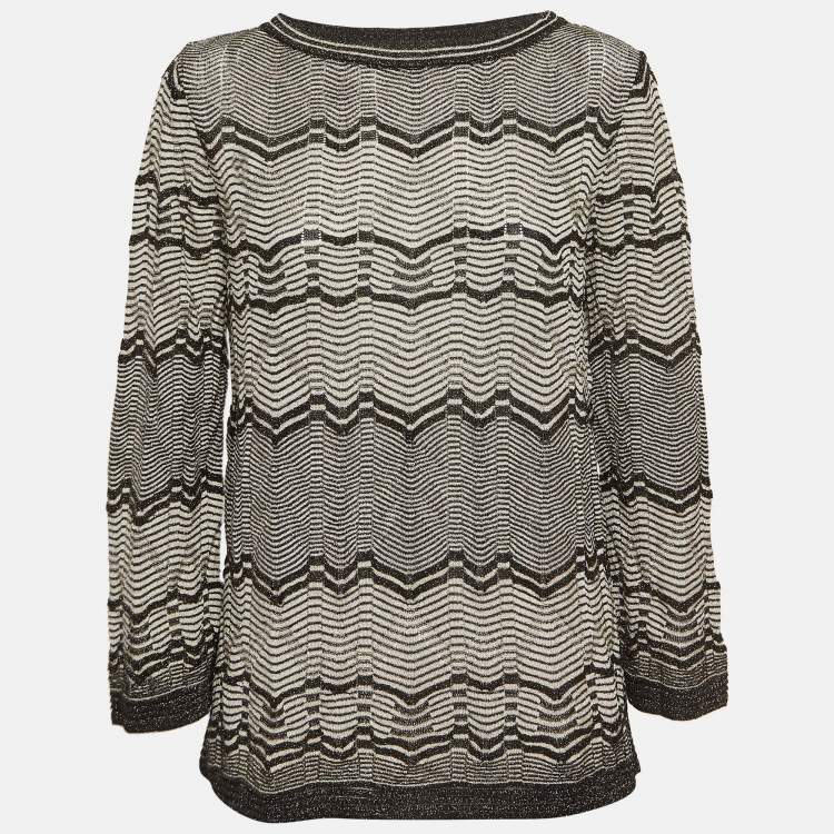 Pre Owned M Missoni Black/White Chevron Lurex Knit Bell Sleeve Sweatshirt M