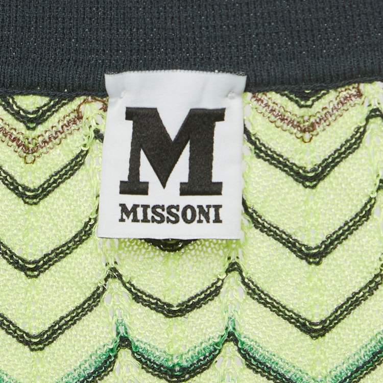 Pre Owned M Missoni Green Chevron Pattern Knit V-Neck Top L