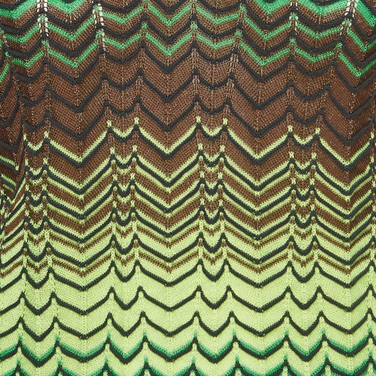 Pre Owned M Missoni Green Chevron Pattern Knit V-Neck Top L