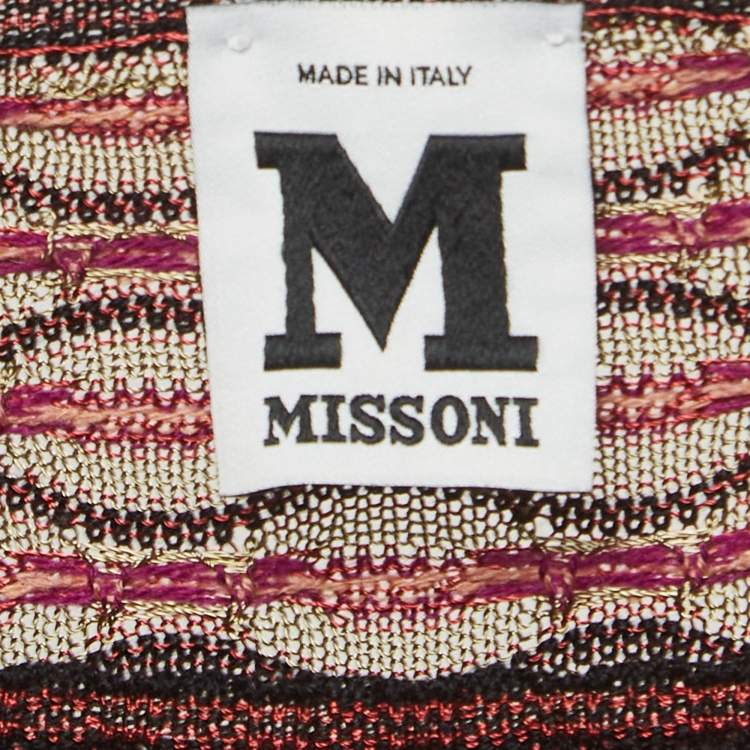 Pre Owned M Missoni Pink Honeycomb Pattern Knit Midi Dress L