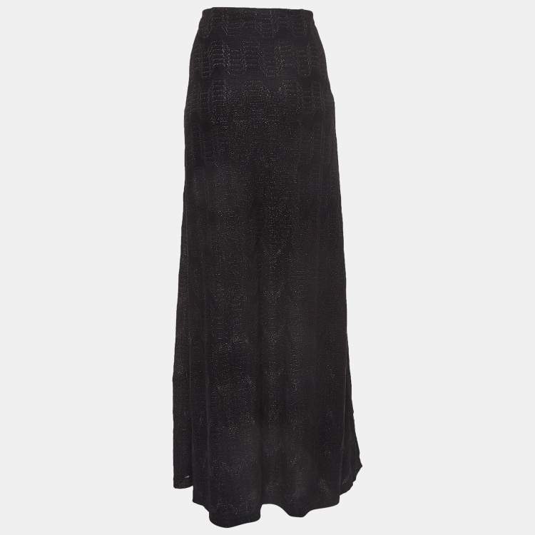 Pre Owned M Missoni Black Patterned Lurex Knit Maxi Skirt L