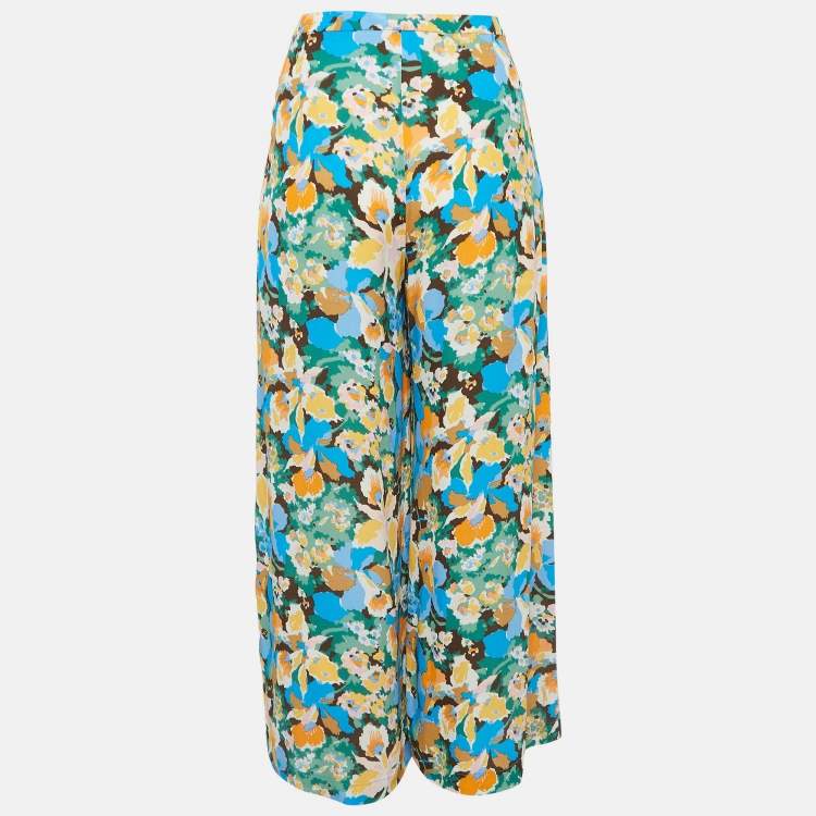 Pre Owned M Missoni Multicolor Floral Print Crepe Wide Leg Trousers M