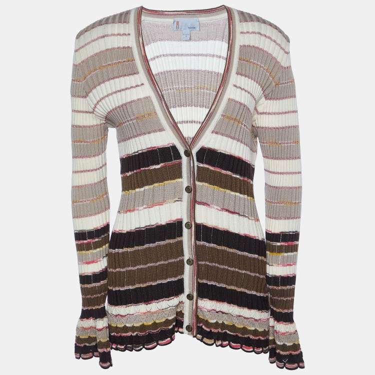 Pre Owned M Missoni Beige Striped Knit Button Front Cardigan L