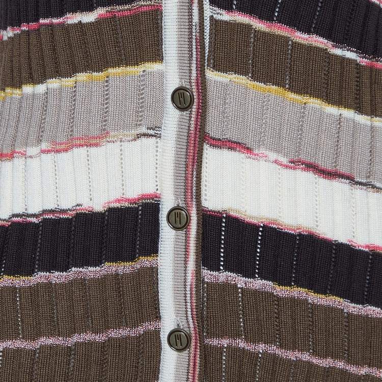 Pre Owned M Missoni Beige Striped Knit Button Front Cardigan L