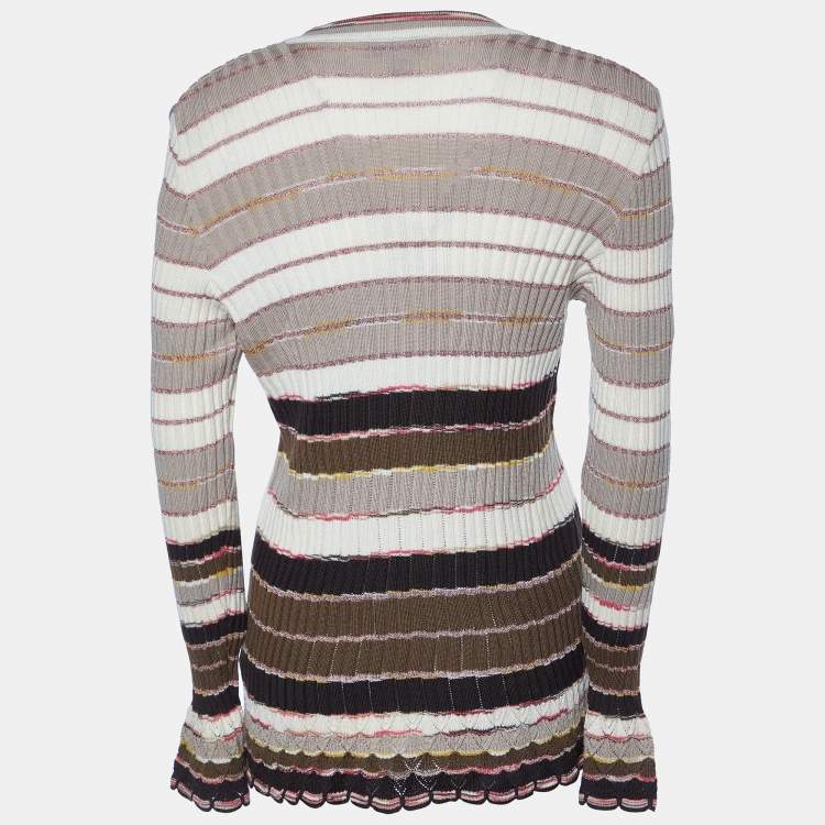 Pre Owned M Missoni Beige Striped Knit Button Front Cardigan L