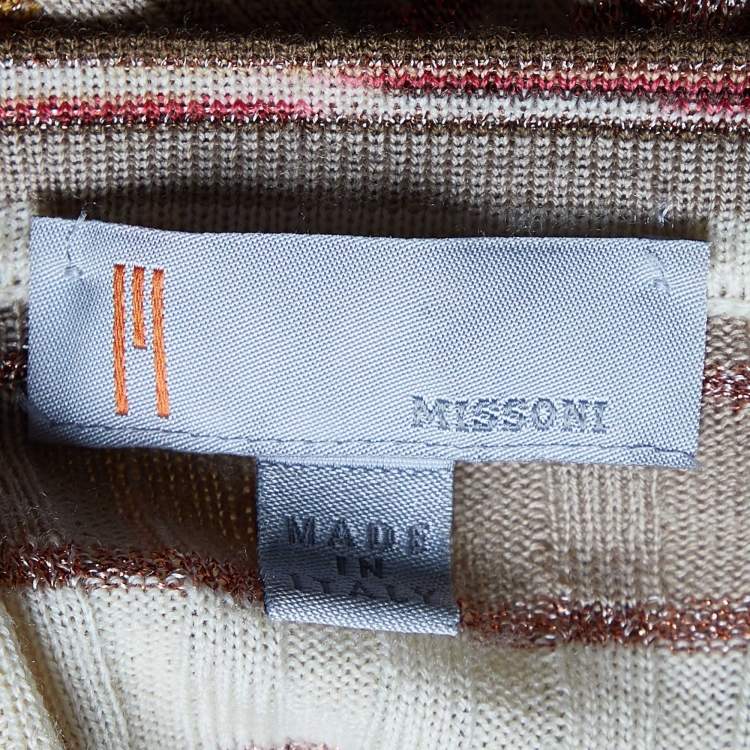 Pre Owned M Missoni Beige Striped Knit Button Front Cardigan L