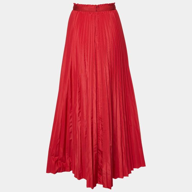 Pre Owned M Missoni Red Faille Pleated Maxi Skirt M