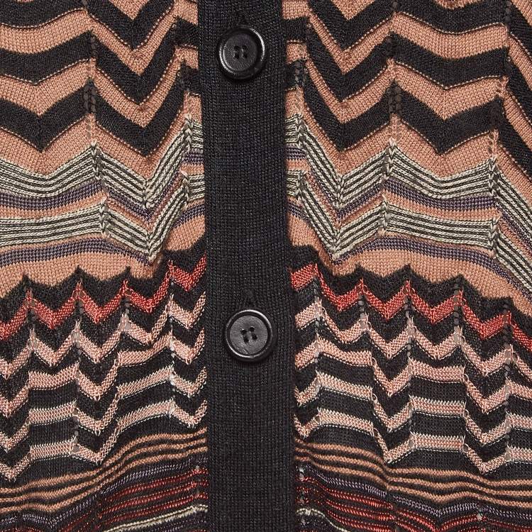 Pre Owned M Missoni Multicolor Chevron Pattern Perforated Knit Long Cardigan L