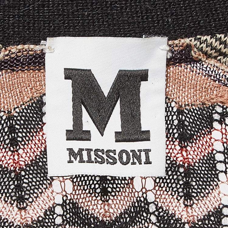 Pre Owned M Missoni Multicolor Chevron Pattern Perforated Knit Long Cardigan L