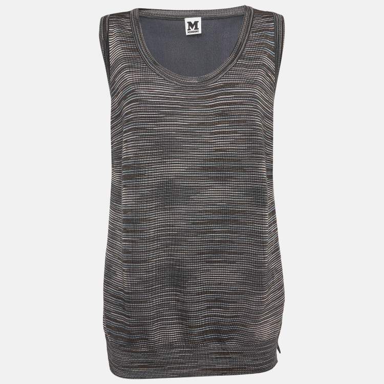 Pre Owned M Missoni Dark Teal Blue Patterned Knit Sleeveless Top M 