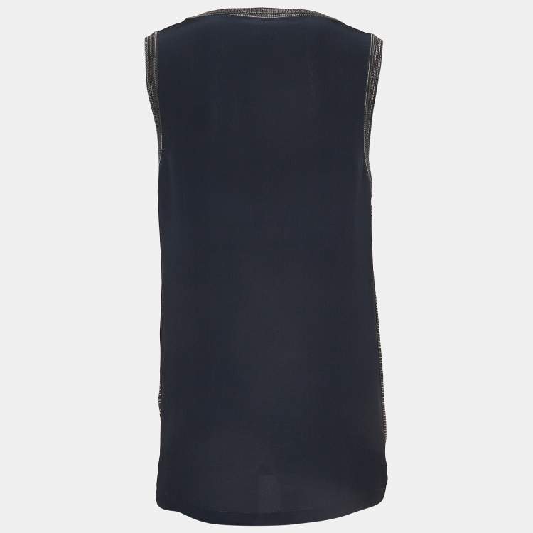 Pre Owned M Missoni Dark Teal Blue Patterned Knit Sleeveless Top M 