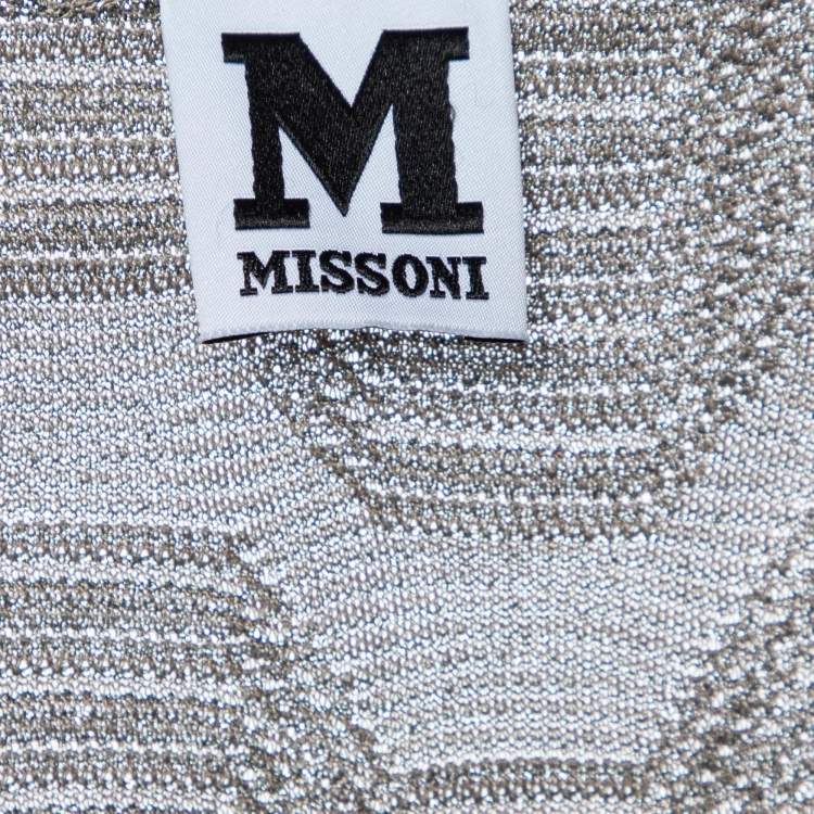 مملوكة مسبقًا M Missoni Grey Lurex Zig Zag Knit Top S