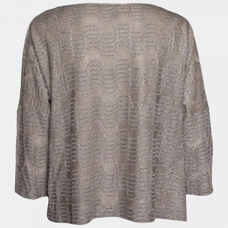 مملوكة مسبقًا M Missoni Grey Lurex Zig Zag Knit Top S