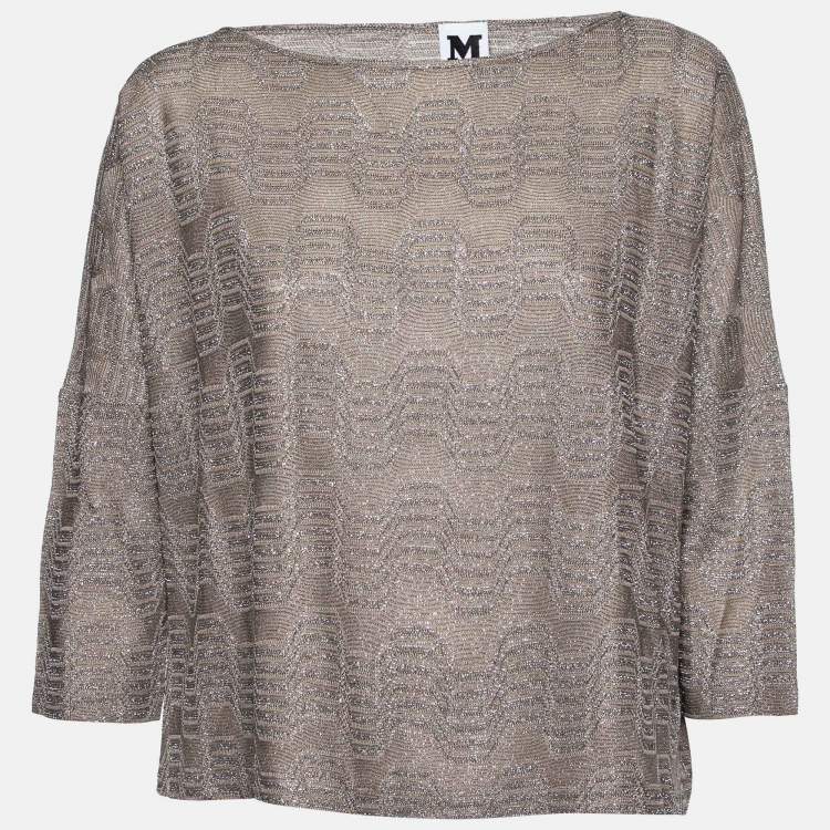 مملوكة مسبقًا M Missoni Grey Lurex Zig Zag Knit Top S