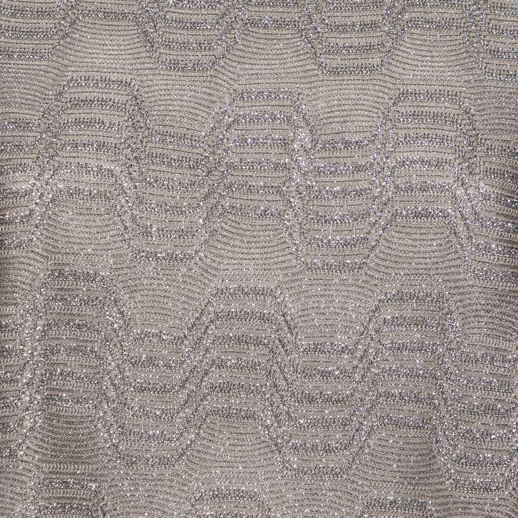 مملوكة مسبقًا M Missoni Grey Lurex Zig Zag Knit Top S