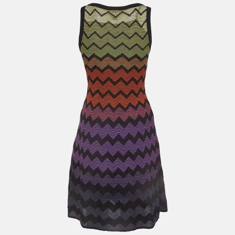 Pre Owned M Missoni Multicolor Zig-Zag Patterned Knit Dress S