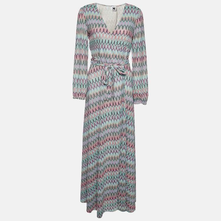 مملوكة مسبقًا M Missoni Multicolor Chevron Knit Maxi Wrap Dress S  